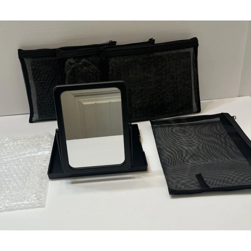 Makeup Mirrors Foldable Travel with Stand & Mesh Zip Bag LOT OF 4 New
